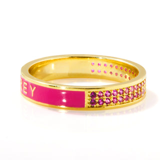 Gold Plated Reversible Birthmonth Enamel Pave Square Band Ring