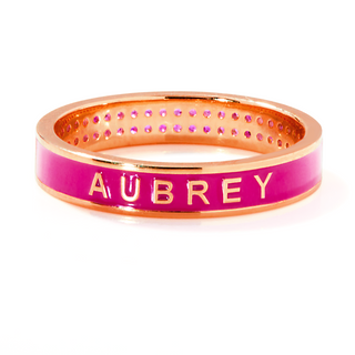 Rose Gold Plated Reversible Birthmonth Enamel Pave Square Band Ring