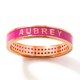 Rose Gold Plated Reversible Birthmonth Enamel Pave Square Band Ring