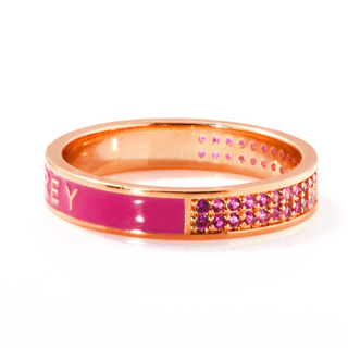 Rose Gold Plated Reversible Birthmonth Enamel Pave Square Band Ring