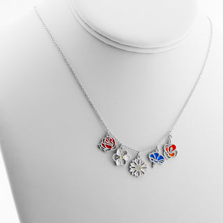 Silver Plated Enamel Birth Month Flower Charm Necklace