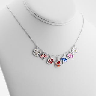 Silver Plated Enamel Birth Month Flower Charm Necklace