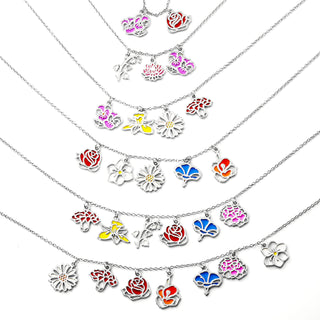 Silver Plated Enamel Birth Month Flower Charm Necklace
