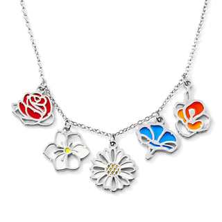 Silver Plated Enamel Birth Month Flower Charm Necklace