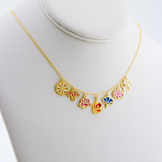 Gold Plated Enamel Birth Month Flower Charm Necklace