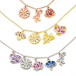 Rose Gold Plated Enamel Birth Month Flower Charm Necklace