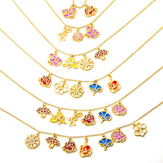 Gold Plated Enamel Birth Month Flower Charm Necklace