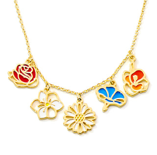 Gold Plated Enamel Birth Month Flower Charm Necklace