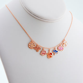 Rose Gold Plated Enamel Birth Month Flower Charm Necklace