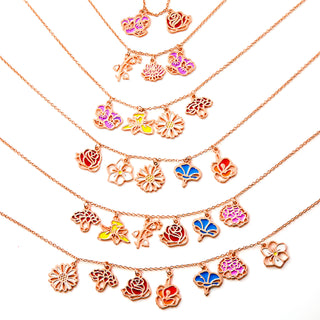 Rose Gold Plated Enamel Birth Month Flower Charm Necklace