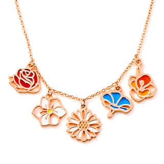 Rose Gold Plated Enamel Birth Month Flower Charm Necklace