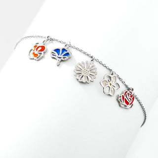Silver Plated Enamel Birth Month Flower Charm Bracelet