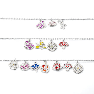 Silver Plated Enamel Birth Month Flower Charm Bracelet