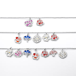 Silver Plated Enamel Birth Month Flower Charm Bracelet