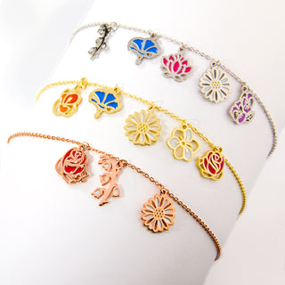 Gold Plated Enamel Birth Month Flower Charm Bracelet