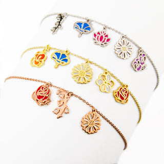 Rose Gold Plated Enamel Birth Month Flower Charm Bracelet