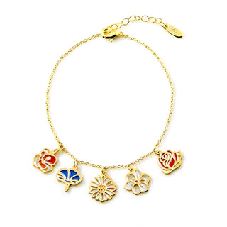 Gold Plated Enamel Birth Month Flower Charm Bracelet