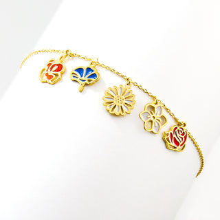Gold Plated Enamel Birth Month Flower Charm Bracelet