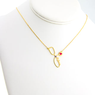 Sterling Silver Birthstone & Enamel Heart Script Name Stethoscope Necklace