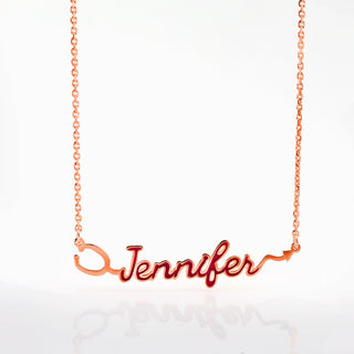Sterling Silver Enamel Script Name Stethoscope Necklace
