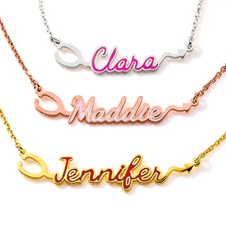 Sterling Silver Enamel Script Name Stethoscope Necklace