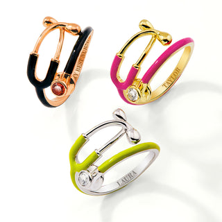 Gold Plated Personalized Birthstone & Enamel Stethoscope Wrap Ring