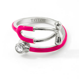 Silver Plated Personalized Birthstone & Enamel Stethoscope Wrap Ring
