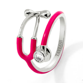Silver Plated Personalized Birthstone & Enamel Stethoscope Wrap Ring