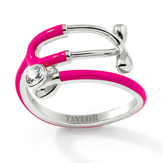 Silver Plated Personalized Birthstone & Enamel Stethoscope Wrap Ring