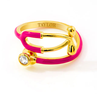 Gold Plated Personalized Birthstone & Enamel Stethoscope Wrap Ring