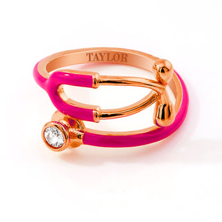 Rose Gold Plated Personalized Birthstone & Enamel Stethoscope Wrap Ring
