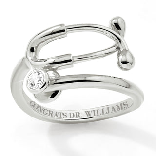 Silver Plated Personalized Birthstone Stethoscope Wrap Ring