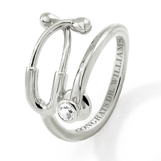 Silver Plated Personalized Birthstone Stethoscope Wrap Ring