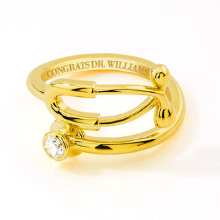 Gold Plated Personalized Birthstone Stethoscope Wrap Ring