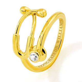 Gold Plated Personalized Birthstone Stethoscope Wrap Ring