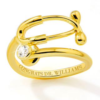 Gold Plated Personalized Birthstone Stethoscope Wrap Ring