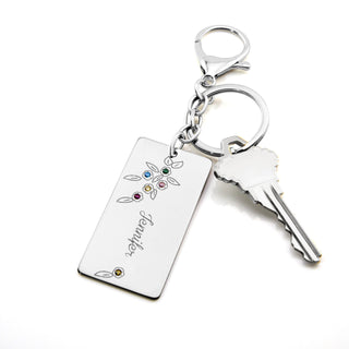 Stainless Steel Engraved Name and Birthstone Flowers Keychain