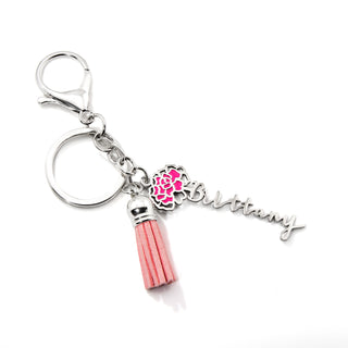 Bright, meaningful,Stainless Steel Enamel Birth Month Flower Script Name and Tassel Keychain is a beautiful blend of color and personalization.