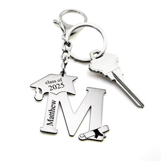 Stainless Steel Graduation Cap Initial and Name Necklace