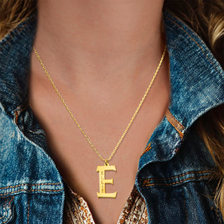 Initial with Engraved Name Necklace - Western Font Initial