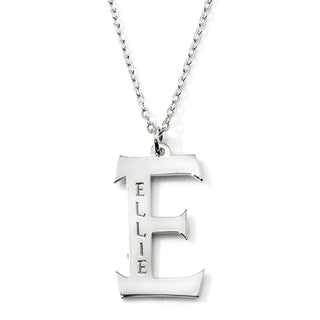 Initial with Engraved Name Necklace - Western Font Initial