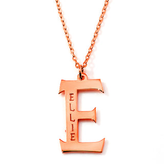 Initial with Engraved Name Necklace - Western Font Initial