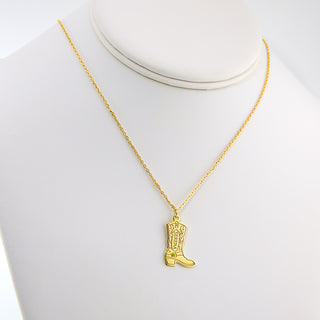 Engraved Cowboy Boot Charm Necklace with Enamel Accent