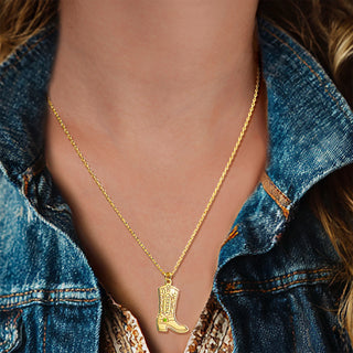 Engraved Cowboy Boot Charm Necklace with Enamel Accent