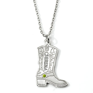 Engraved Cowboy Boot Charm Necklace with Enamel Accent