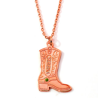 Engraved Cowboy Boot Charm Necklace with Enamel Accent