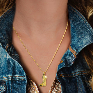 Engraved Cowboy Boot Charm Necklace