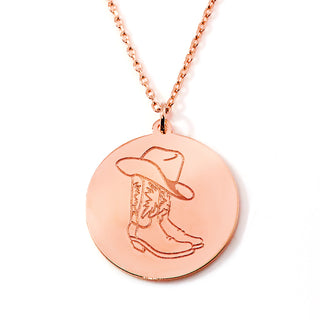 Personalized Cowboy Hat and Boot Disc Necklace with Birthstone