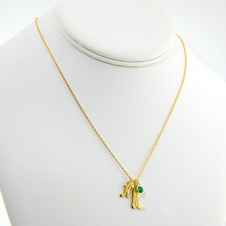 Personalized Cowboy Boot Charm Necklace with Initial & Birthstone