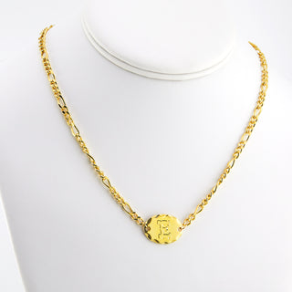 Engraved Oval Disc Station Figaro Chain Necklace